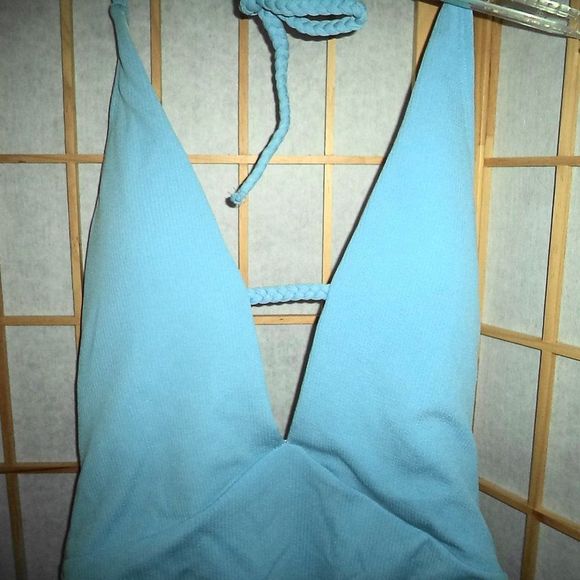 NEW! ZAFUL SWIM SUIT 1 PIECE BATHINGSUIT BLUE RIBBED PLUNGE SEXY-WOMENS SIZE 8 - Picture 3 of 5